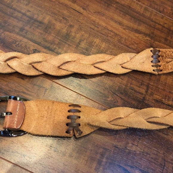 Vintage Bohemian Hippy Distressed Cognac Brown Woven Braided Leather Bel…
